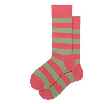 Eye-catching girl's crew-length socks in magenta with vibrant light green stripes, adding a playful pop of color to your little one's wardrobe.