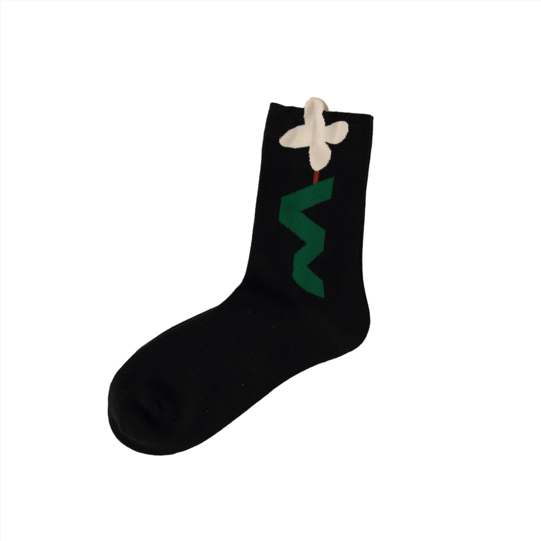 Black socks with a white flower