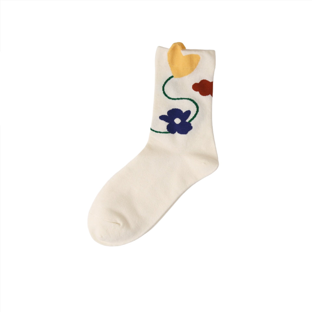 White socks with flowers and hearts