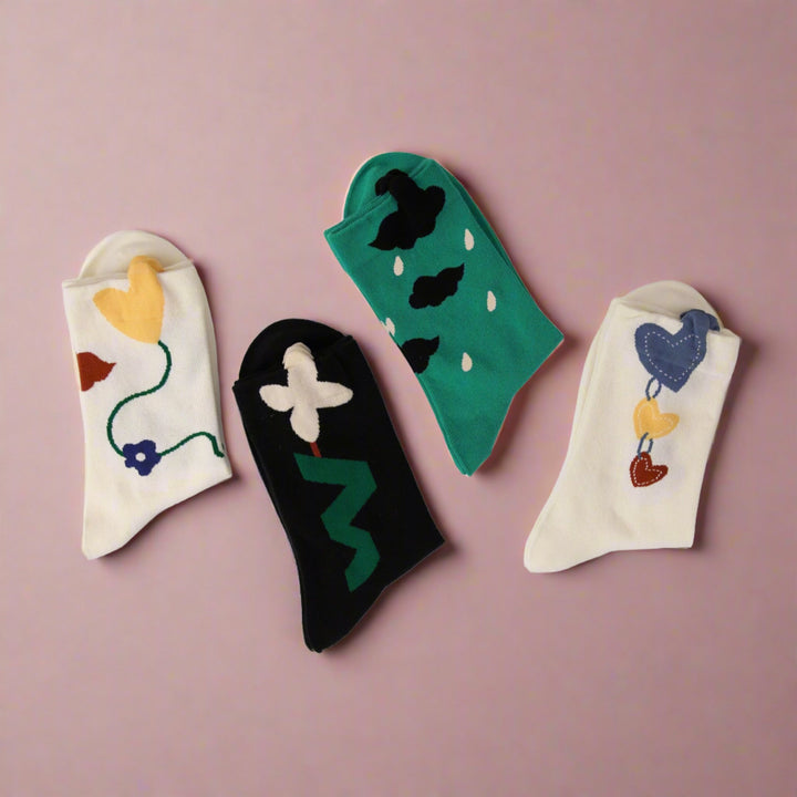 This series of women's novelty socks is available in 4 designs.