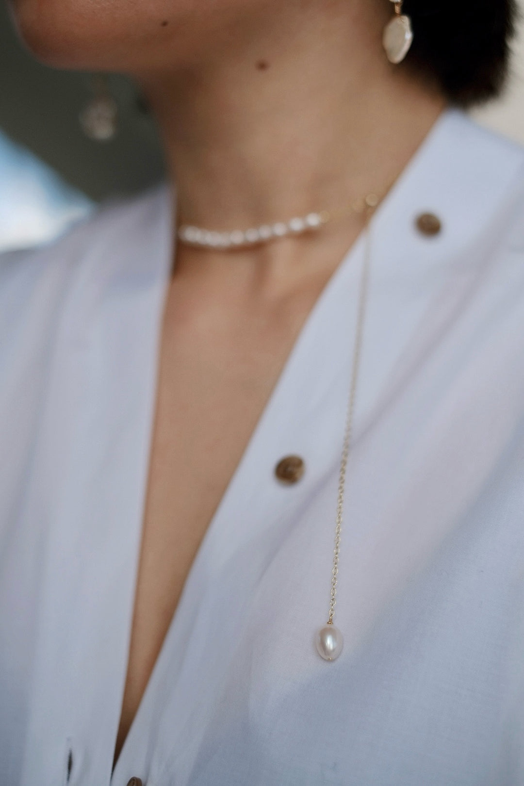 Pearl of the Moonlit Path - Versatile Asymmetric Pearl Necklace