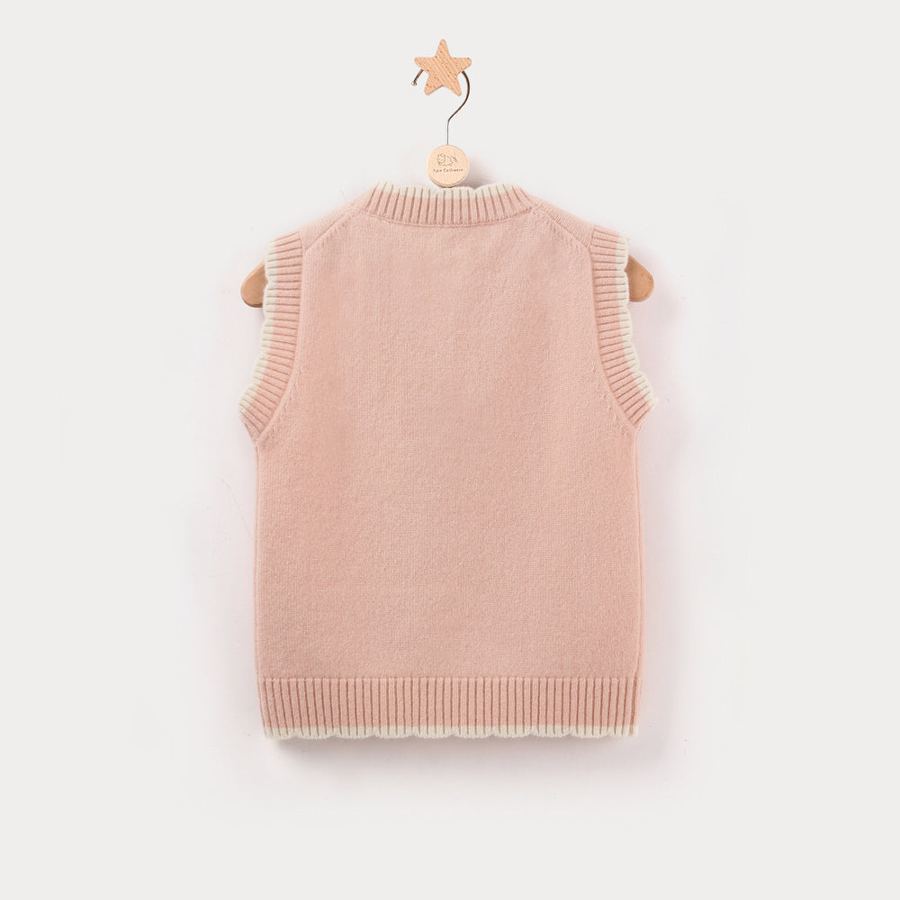 A back view of the children's wool sweater showing the smooth, seamless design. The luxurious cashmere blend ensures softness and warmth, making it a great choice for layering during cooler months.