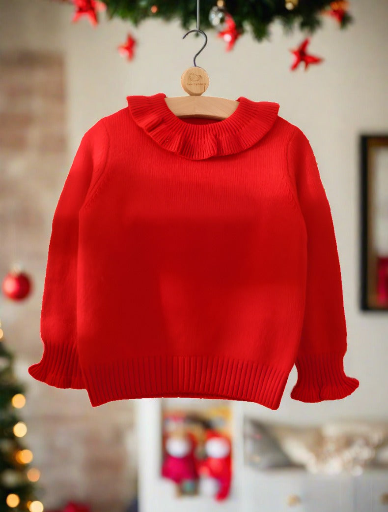 Let you little girl shine in this bright Christmas red cashmere sweater during the holiday season!