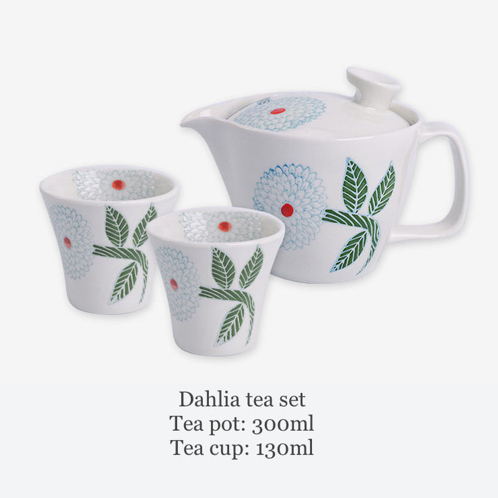 The set comes with one 300ml tea pot and two 130ml tea cups.