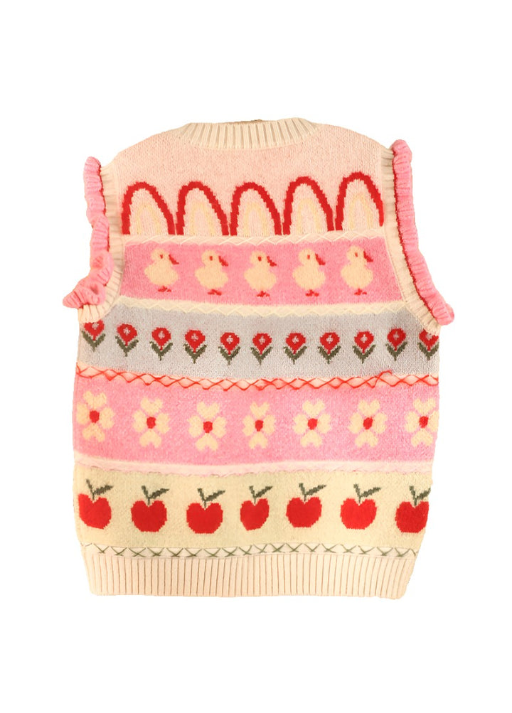 The charming pattern of this cashmere vest adds a playful touch to any girl's outfit.