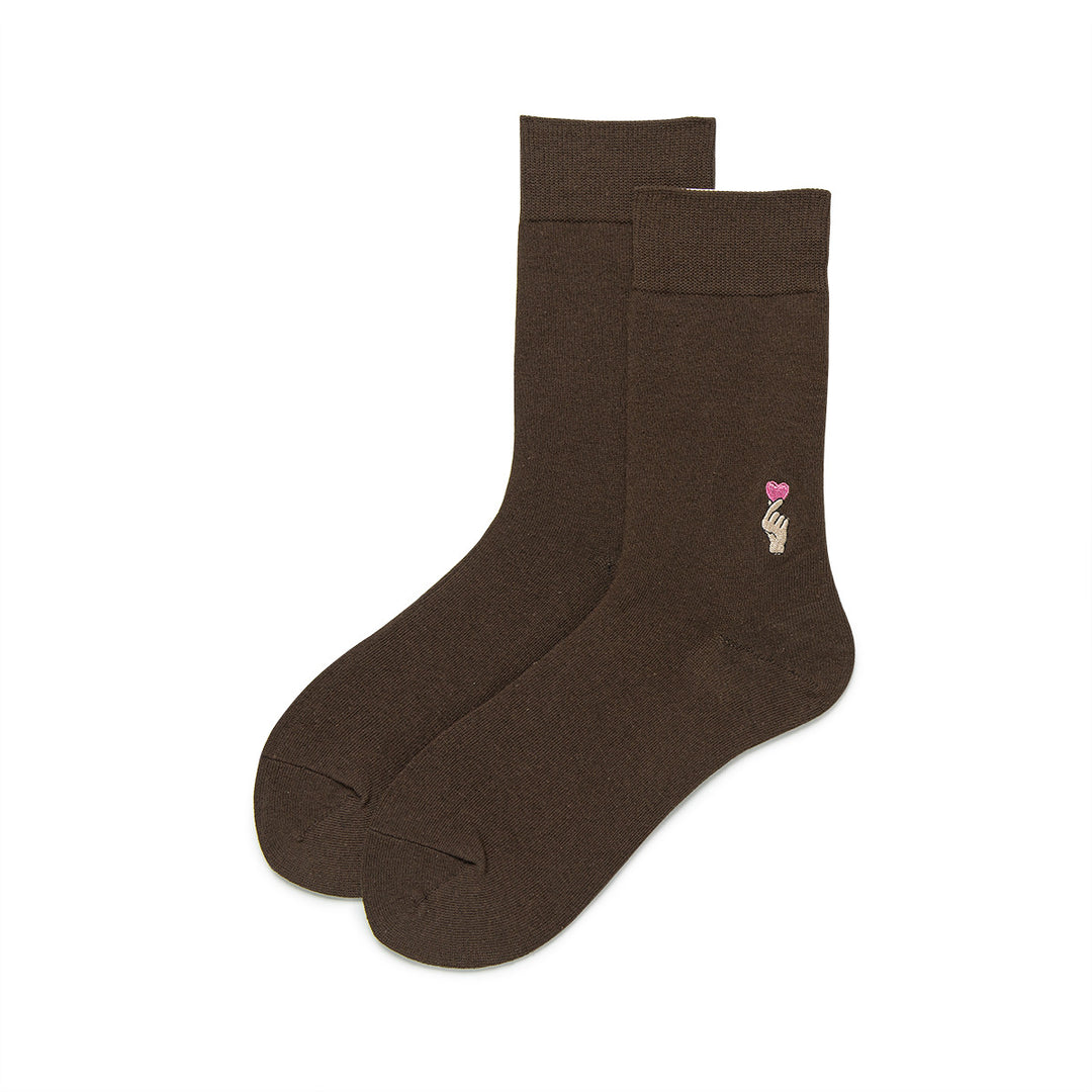 Men's socks in brown with heart and hand embroidery