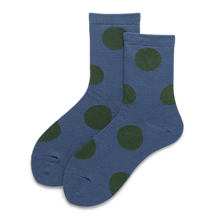 Colorful ladies' socks in blue with green polka dots