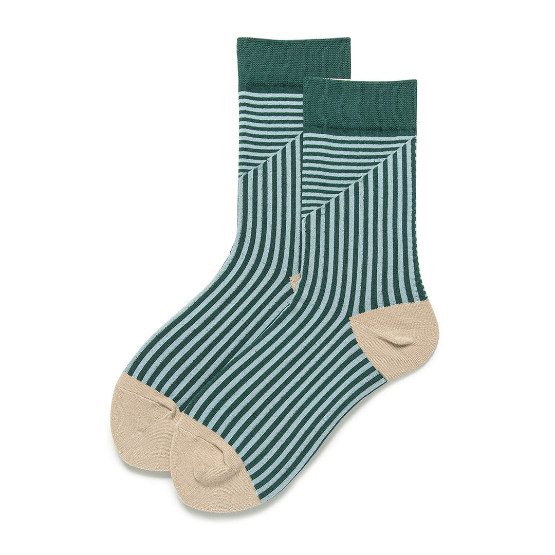 Women's socks in blue with green stripes.